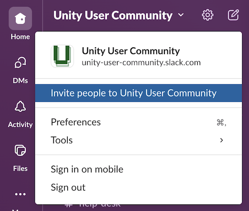 The option to invite users appears in the dropdown menu