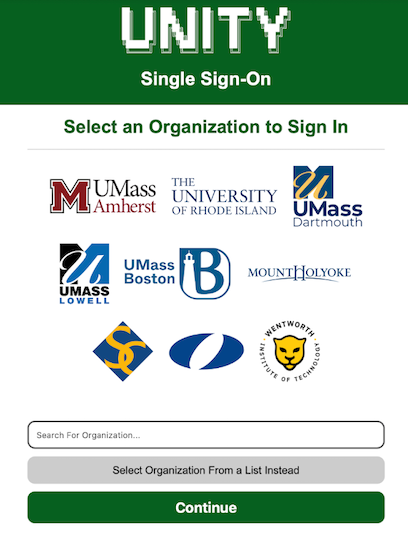 The Unity Single Sign-On Page
