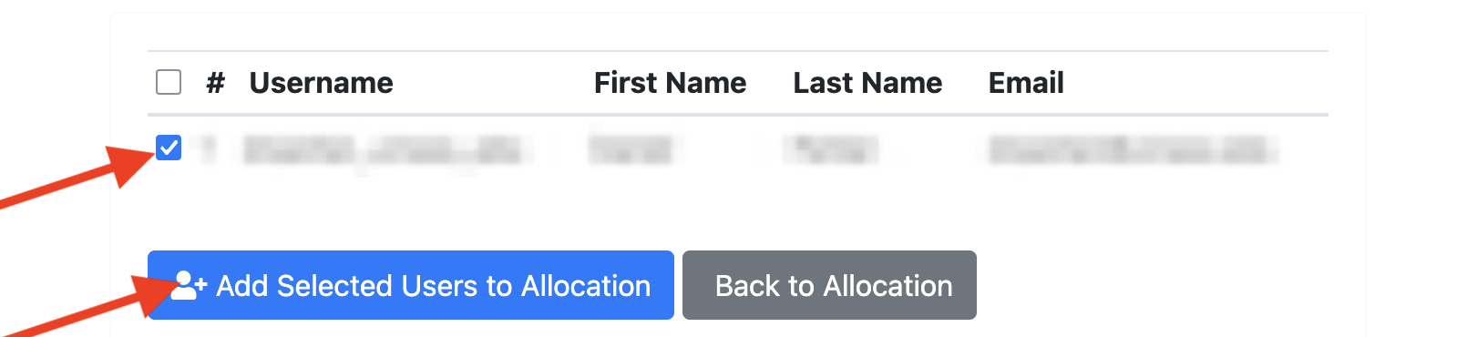 allocation portal add selected users to allocation button