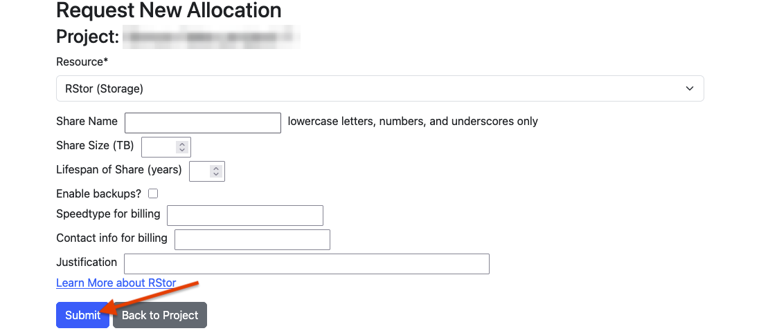 allocation portal RStor allocation request form