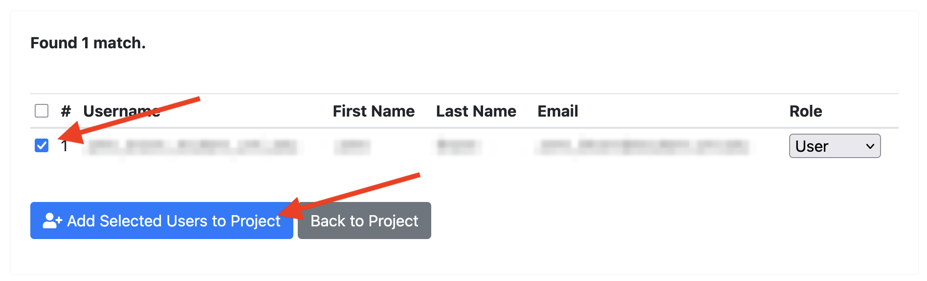 allocation portal user search add user to project
