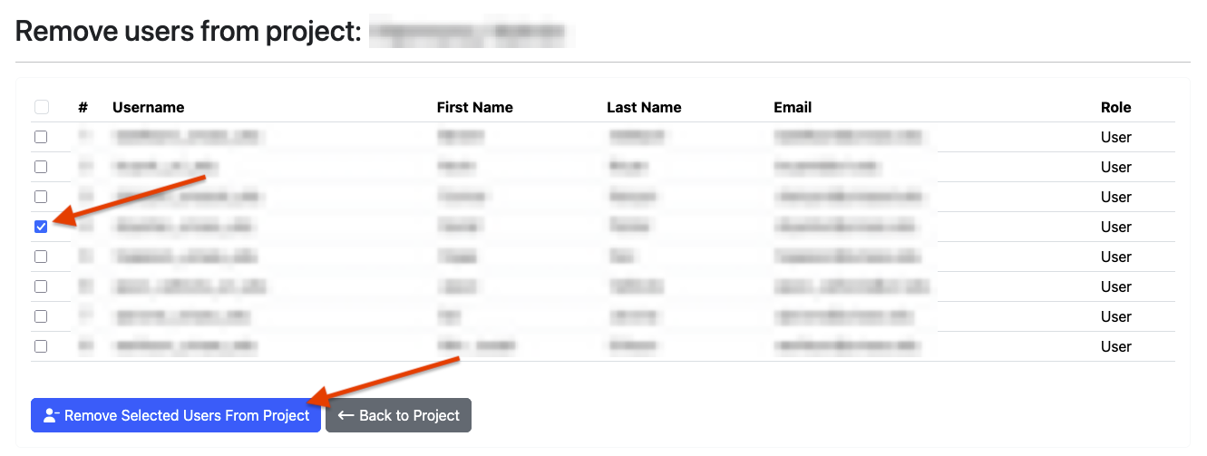 allocation portal remove user from project