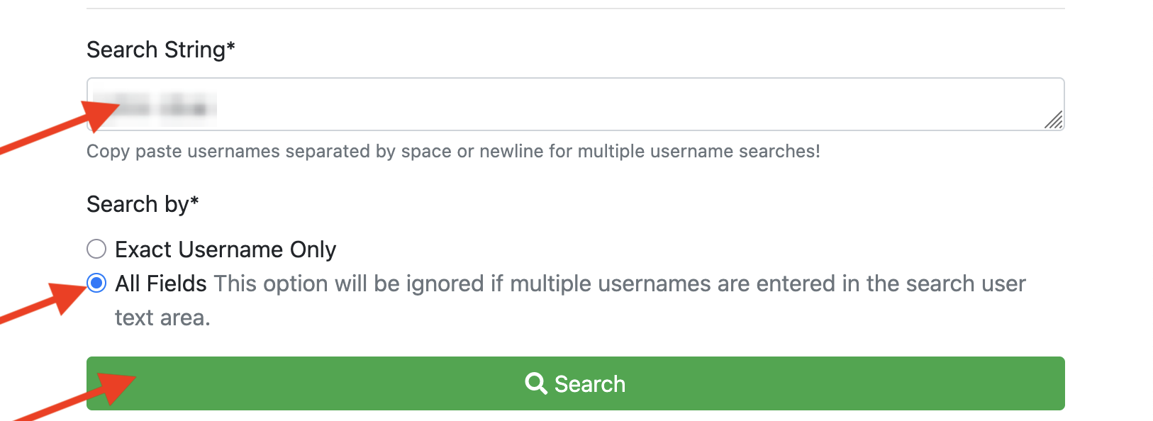 allocation portal user search button